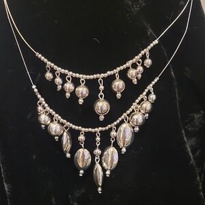 Silver Beaded Floating Necklace